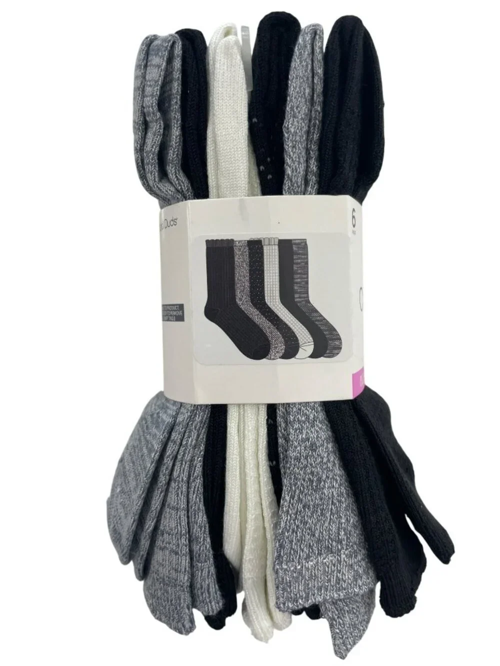 Cuddl Duds Socks 6-Pack Crew Plushfill Super Soft Shoe Black Gray Size 4-10 NWT